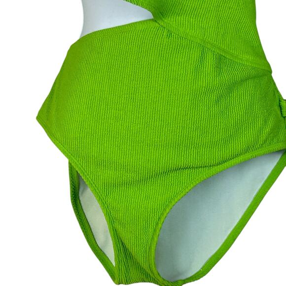 Michael MK Textured One Shoulder Cutout One Piece Swimsuit Green Women 12 NWT - Picture 6 of 9